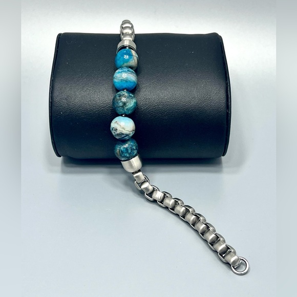BlackjackMen’s Stainless Steel Sodalite Beaded & Rolo Link Chain Bracelet